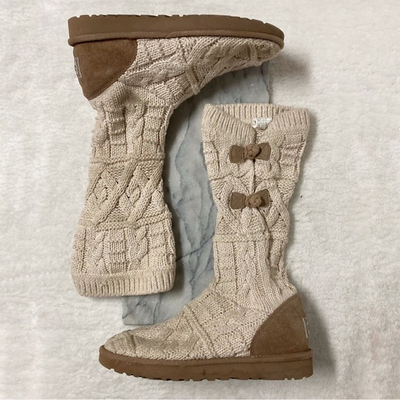UGG Shoes - Ugg Tall Kalla Crochet Knit Boots Sz 9 Cream Tan